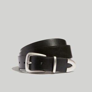 Madewell Black Leather Belt with Silver Buckle